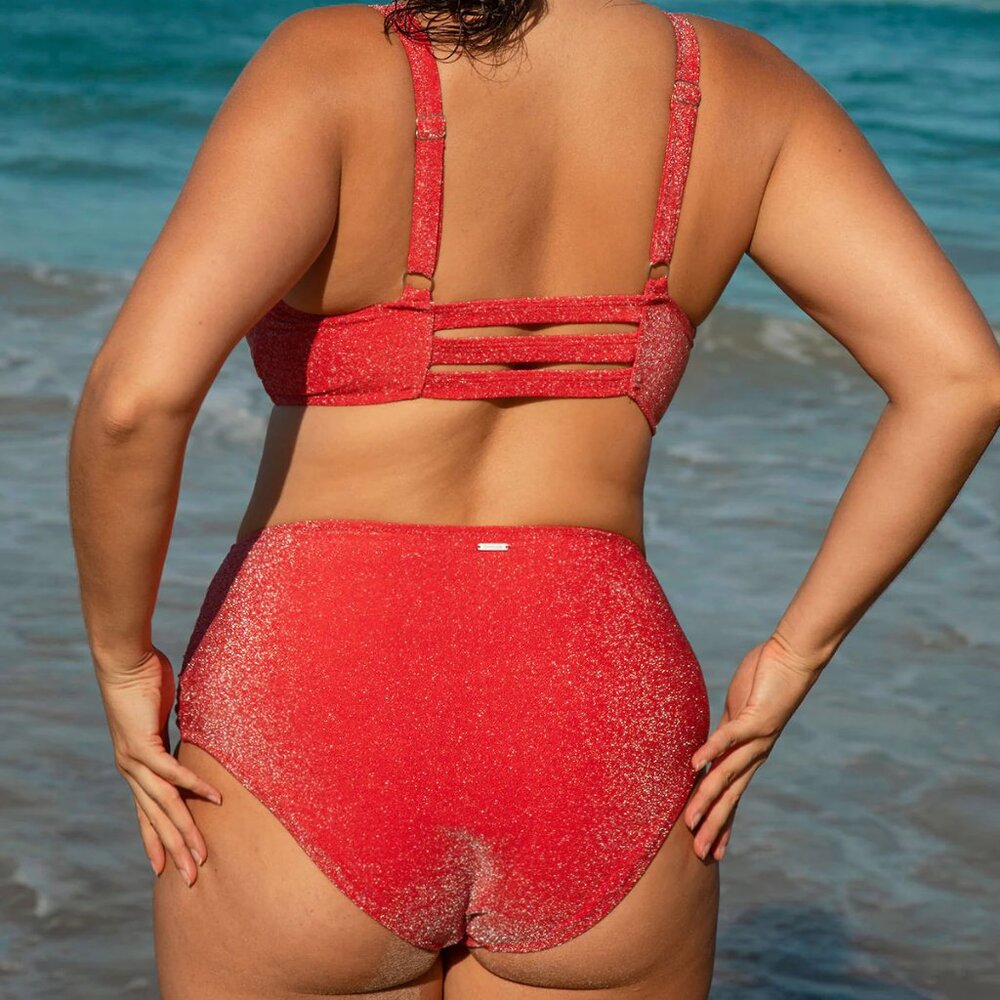Berlook Red Lurex Plus Size Bikini Set Size 18 | 2X | NWT | Sparkly Cut-Out Swim